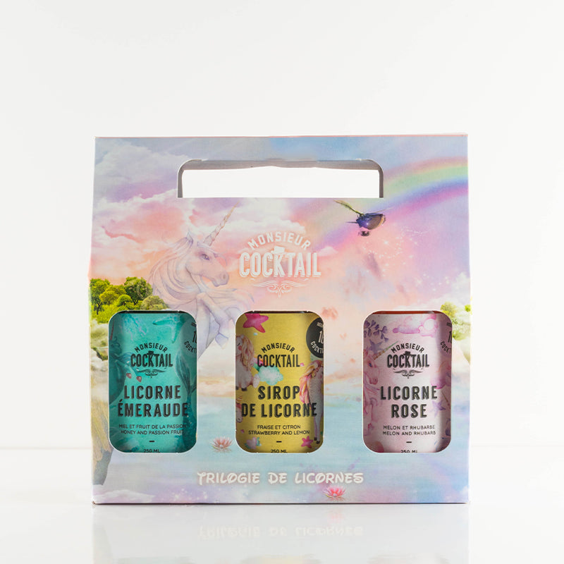 Coffret de sirops à cocktails : trilogie de licornes